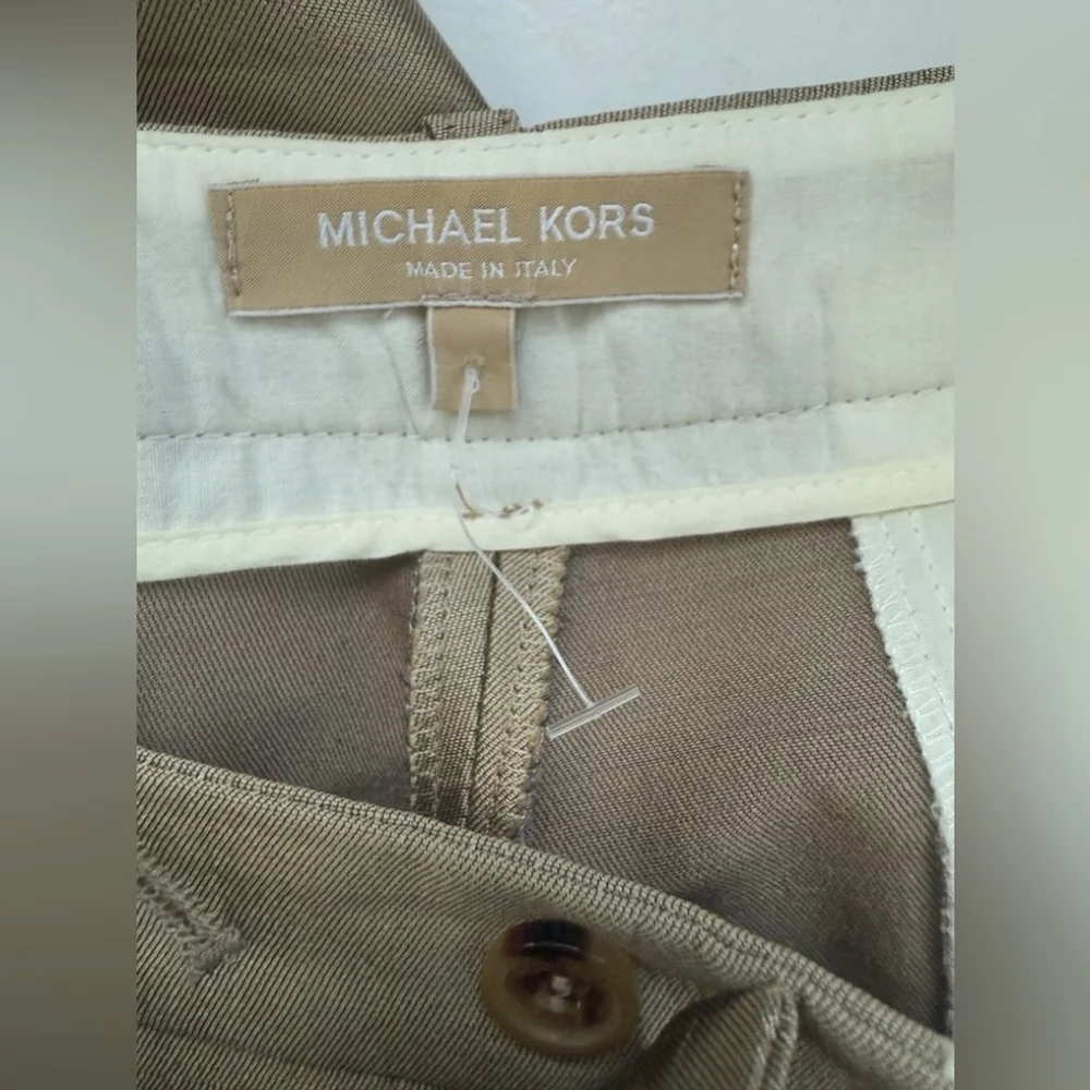 $990 Michael Kors Collection Tan Dress Pants Straight-Leg Silhouette metallic